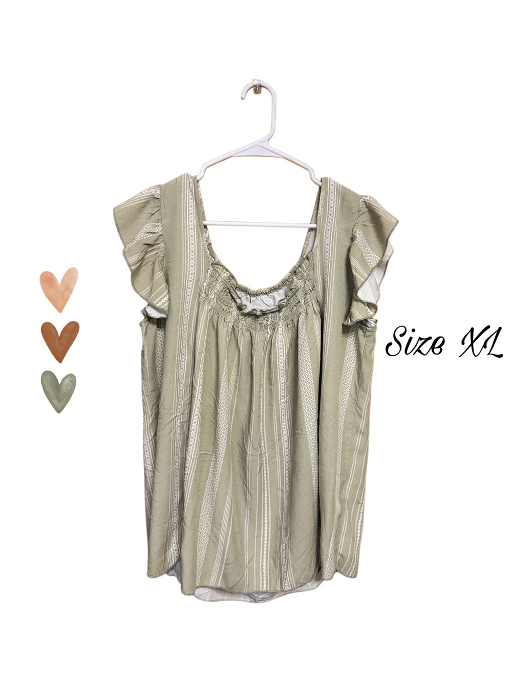 🌿 Boho Flutter Sleeve Peasant Blouse XL Sage Green Cottagecore